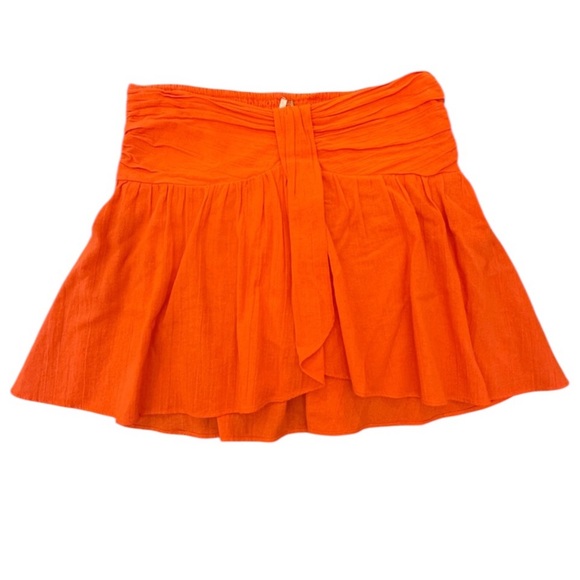 Free People Dresses & Skirts - Free People Orange Smocked Elastic Waist Mini Skirt Pleated Gauze Ruffles Large